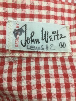 Mens, 1960s Vintage, P1, JOHN WEITZ, Red, White, Polyester, Cotton, Gingham, C42, M, W32, Shirt, Snap Front, 2 Patch Pockets, Short Sleeves, Epaulets, With Shorts