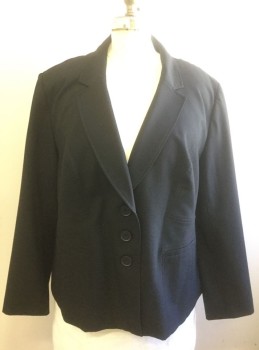 Womens, Blazer, SEJOUR, Black, Polyester, Viscose, Solid, 20W, Single Breasted, Notched Lapel, 2 Buttons, 2 Welt Pockets, Seam at Waist, Princess Seams
