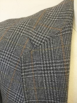Mens, Sportcoat/Blazer, ROUNDTREE & YORKE, Gray, Charcoal Gray, Brown, Wool, Cashmere, Glen Plaid, Houndstooth, 42R, Gray with Charcoal Houndstooth and Brown Accents Glen Plaid, Single Breasted, Notched Lapel, 2 Buttons, 3 Pockets, Solid Gray Lining