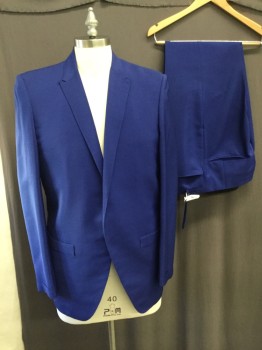 Mens, 1960s Vintage, Suit, Jacket, JOHN MATTHEWS, Royal Blue, Wool, Silk, Solid, 42 L, Single Breasted, Peaked Lapel, Hand Stitched Collar/lapel, 2 Pockets, Sleeve Cuffs with Cutout Anglel