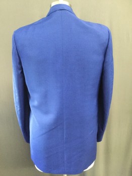 Mens, 1960s Vintage, Suit, Jacket, JOHN MATTHEWS, Royal Blue, Wool, Silk, Solid, 42 L, Single Breasted, Peaked Lapel, Hand Stitched Collar/lapel, 2 Pockets, Sleeve Cuffs with Cutout Anglel