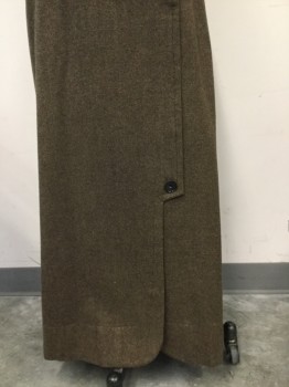 NL, Brown, Rust Orange, Wool, Cotton, Heathered, Solid, Tuck Pleat Detail at Center Waist with Button Tab, Closure with Hook & Eyes at Side Back Right with Novelty Panel Detail with 1 Button, Made To Order,
