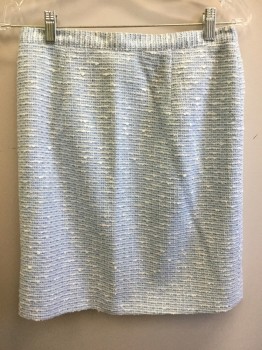 NOVIELLO BLOOM, Baby Blue, Blue, White, Silk, 2 Color Weave, Check , Skirt: Above Knee, Straight, Baby Blue/blue/white Boucle
