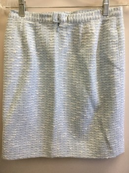NOVIELLO BLOOM, Baby Blue, Blue, White, Silk, 2 Color Weave, Check , Skirt: Above Knee, Straight, Baby Blue/blue/white Boucle