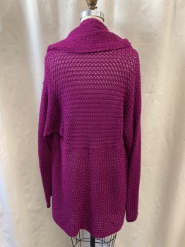 CHARTERCLUB, Magenta Purple, Cotton, Rayon, Waterfall Cardigan, Knit, Open Front, Long Sleeves