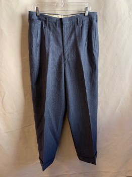 Mens, 1940s Vintage, Piece 4, CURLEE CLOTHES, Gray, Navy Blue, Lt Blue, Wool, Stripes, 2nd Pair Of Pants - Zip Fly, Pleated Front, Cuffed Hems, 5 Pockets, MULTIPLE