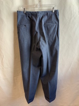 Mens, 1940s Vintage, Piece 4, CURLEE CLOTHES, Gray, Navy Blue, Lt Blue, Wool, Stripes, 2nd Pair Of Pants - Zip Fly, Pleated Front, Cuffed Hems, 5 Pockets, MULTIPLE