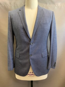 Mens, Sportcoat/Blazer, HUGO BOSS, French Blue, Gray, Polyester, Viscose, 2 Color Weave, 44R, Notched Lapel, Single Breasted, Button Front, 2 Buttons, 1 Chest Pockets, 2 Pockets, Double Back Vent