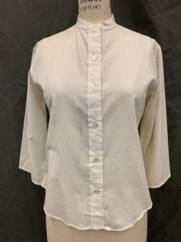 Womens, Blouse, KORET OF CA, Eggshell White, Polyester, Cotton, Solid, B 36, Button Front, Band Collar, 3/ Sleeve