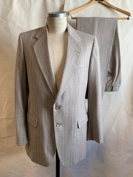 DORMAN WINTHROP, Lt Brown, Beige, Gray, Wool, Stripes, Single Breasted, Collar Attached, Notched Lapel, 3 Pockets, 2 Buttons