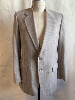 DORMAN WINTHROP, Lt Brown, Beige, Gray, Wool, Stripes, Single Breasted, Collar Attached, Notched Lapel, 3 Pockets, 2 Buttons