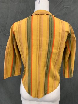 SHIP N' SHORE, Amber Yellow, Red, Purple, Black, Cotton, Stripes, Rounded Collar Attached, Pullover, 1/2 Button Front Placket, 3/4 Sleeve, Pointed Hem Toward Center,