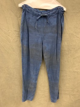 Womens, Pants, RACQUEL ALLEGRA, Dk Blue, Cotton, Tie-dye, Solid, 31, W 29, Blue on Blue Tie Dye, Drawstring Waist, Pleated Front, 3 Pockets
