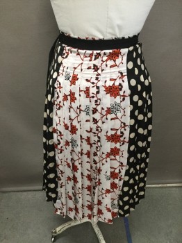 Womens, Skirt, Below Knee, ZARA, Black, Champagne, Red, Gold, White, Polyester, Dots, Plaid, L, Polka Dots, Plaid & Floral, Drop Pleated, Wrap Skirt