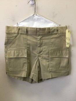 Womens, Shorts, SPORTIF, Beige, Poly/Cotton, Spandex, Solid, 36, 4 Front Pockets, 2 Back Zip Pockets, Belt Loops,