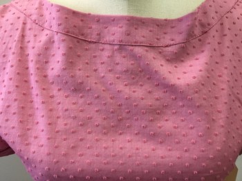 N/L, Pink, Cotton, Dots, Solid, Short Sleeves, Bateau/Boat Neck, Snaps Up Back, Swiss Dot,