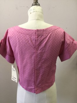 N/L, Pink, Cotton, Dots, Solid, Short Sleeves, Bateau/Boat Neck, Snaps Up Back, Swiss Dot,