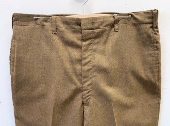 TOWNCRAFT, Brown, Wool, Solid, Flat Front, Tapered Leg, Cuffed Hems, Zip Fly, 4 Pockets, Belt Loops,