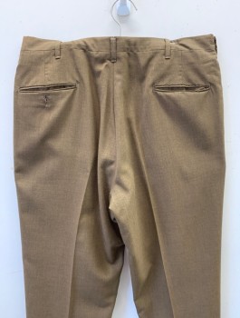 TOWNCRAFT, Brown, Wool, Solid, Flat Front, Tapered Leg, Cuffed Hems, Zip Fly, 4 Pockets, Belt Loops,
