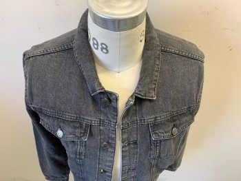 Mens, Jean Jacket, PRIMARK, Faded Black, Cotton, Faded, M, Button Front, Collar Attached, 4 Pockets,