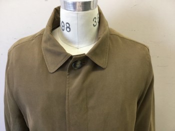Mens, Coat, Trenchcoat, LONDON FOG, Lt Brown, Polyester, Nylon, Solid, 38 R, Single Breasted, Collar Attached, 2 Pockets, Removable Liner,