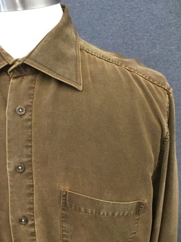 HAUPT, Brown, Lyocell, Solid, Horizontal Ribbed Woven, Looks Like Corduroy From Afar, Button Front, Collar Attached, Long Sleeves, 1 Pocket, Double
