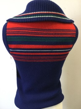 Womens, Vest, N/L, Navy Blue, Red, Green, White, Wool, Spandex, Stripes - Horizontal , S, Rib Knit, Zip Front, Can Be Worn As Turtleneck, or Collar Attached, Lined with Spandex