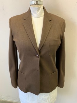 MAX MARA, Brown, Tan Brown, Wool, Elastane, 2 Color Weave, Suit Jacket/Blazer, 2 Buttons,  Notched Lapel, 3 Pockets, 3 Button Sleeves
