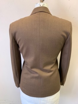 MAX MARA, Brown, Tan Brown, Wool, Elastane, 2 Color Weave, Suit Jacket/Blazer, 2 Buttons,  Notched Lapel, 3 Pockets, 3 Button Sleeves