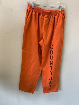 Unisex, 2 Piece, Bob Barker, Orange, Black, Cotton, Solid, 38, Prison Pants, Elastic Waist Band,