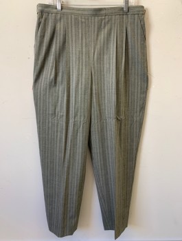 Womens, 1980s Vintage, Suit, Pants, N/L, Lt Brown, Wool, 2 Color Weave, Stripes - Vertical , W:35, High Waist, Double Pleats, Tapered Leg, 2 Side Pockets, Invisible Zipper in Back