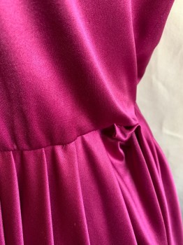 Womens, Dress, MTO, Magenta Purple, Polyester, Solid, W28, B38, V-N, Slvls, Elastic Waistband, Gathered Shoulders, Pleated, *Small Tear at Waistband*