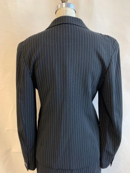 Womens, Suit, Jacket, MAX MARA, Black, White, Wool, Stripes - Pin, W27, B34, Single Breasted, 1 Button, Peaked Lapel, 2 Pockets, 1 Button Cuff