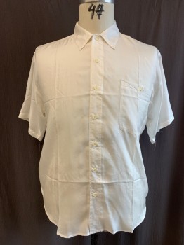 Mens, Shirt, INTRO, Ivory White, Silk, Solid, N17.5, XL, China Silk, B.F., S/S, C.A., 1 Patch Pocket,