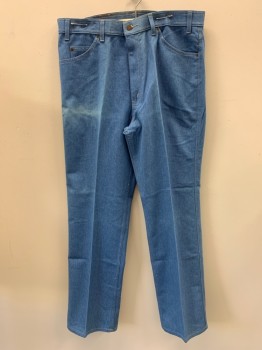 Mens, Jeans, LEVI'S , Lt Blue, Cotton, Solid, 38/32, 5 Pckts, Zip Fly, Belt Loops, *Discoloration At Front And Back Right Leg*