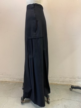 NL, Black, Wool, Solid, Inset Side Pleats From Hips Down Side Hook and Eye