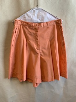 Womens, Shorts, LADY LA MODE, Peach Orange, Poly/Cotton, W32, Elastic Waist, Side Zip Pockets, Zip Front, Pleat Front