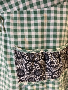 Womens, Dress, N/L, White, Green, Cotton, Gingham, W32, B40, Round Neck, With Texture Woven  & Pkts, S/S,  , Belt Loops CB Zipper. *Stains At Skirt By Right Pkt,