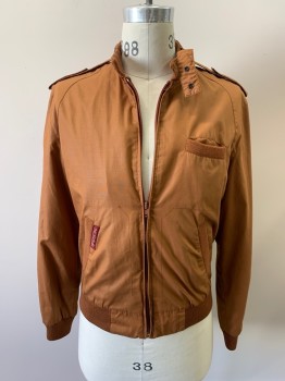 Mens, Windbreaker, SASSON, Sienna Brown, Poly/Cotton, Solid, M, 38, Members Only Jacket, Zip Front, 3 Pockets, Epaulets, Collar Strap With Snaps
