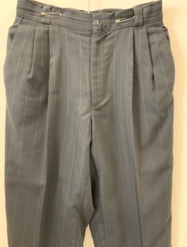 N/L, Black, Blue, Brown, Rayon, Stripes - Pin, Double Pleats, Wide Belt Loops, Small Hole In Crotch See Detail Photo,
