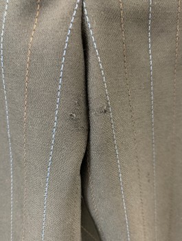 Mens, Slacks, N/L, Black, Blue, Brown, Rayon, Stripes - Pin, 29/29, Double Pleats, Wide Belt Loops, Small Hole In Crotch See Detail Photo,