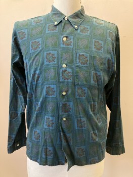 Mens, Shirt, MAYWOOD, 34, 16.5, Blue/ Multi-color, Paisley/squared, C.A., B.F., L/S, 1 Pocket