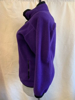 REI, Purple, Black, Polyester, Solid, Stand Color with Contrast Facing, Zip Front, L/S, 2 Zip Pocket, Black Trims