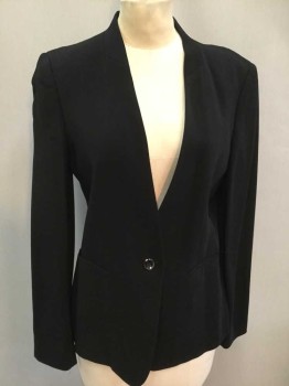 Womens, Suit, Jacket, Massimo Dutti, Black, Wool, Spandex, Solid, 6, Single Breasted, No Collar, 1 Button, 2 Pockets