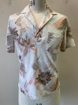 Don Giovani, White, Blue, Rose Pink, Brown, Polyester, Floral, S/S, C.A., 2 Buttons, Chest Pocket, Slightly See Tthrough