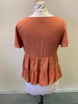Womens, Top, LOVE FIRE, Rust Orange, Rayon, Solid, M, Scoop Neck, S/S, 3 Buttons,