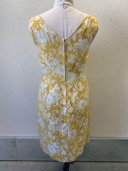 Womens, Evening Gown, NO LABEL, Beige, Goldenrod Yellow, Polyester, Cotton, Floral, W30, B36, H38, Sleeveless, V Neck, Center Bow, Bodycon, Back Zipper, MTO