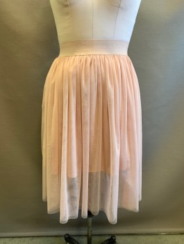 Womens, Skirt, Knee Length, STREETWEAR SOCIETY, Ballet Pink, Polyester, Solid, W28-32, M, 2" Wide Light Pink Elastic Waistband, Tulle Top Layer Gathered at Waist, Opaque Lining Underneath