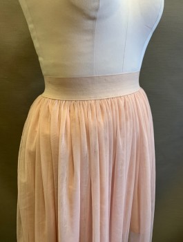 Womens, Skirt, Knee Length, STREETWEAR SOCIETY, Ballet Pink, Polyester, Solid, W28-32, M, 2" Wide Light Pink Elastic Waistband, Tulle Top Layer Gathered at Waist, Opaque Lining Underneath