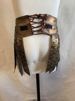 NL, Bronze Metallic, Leather, Small Silver Plates, Fringe, Lace Up Back